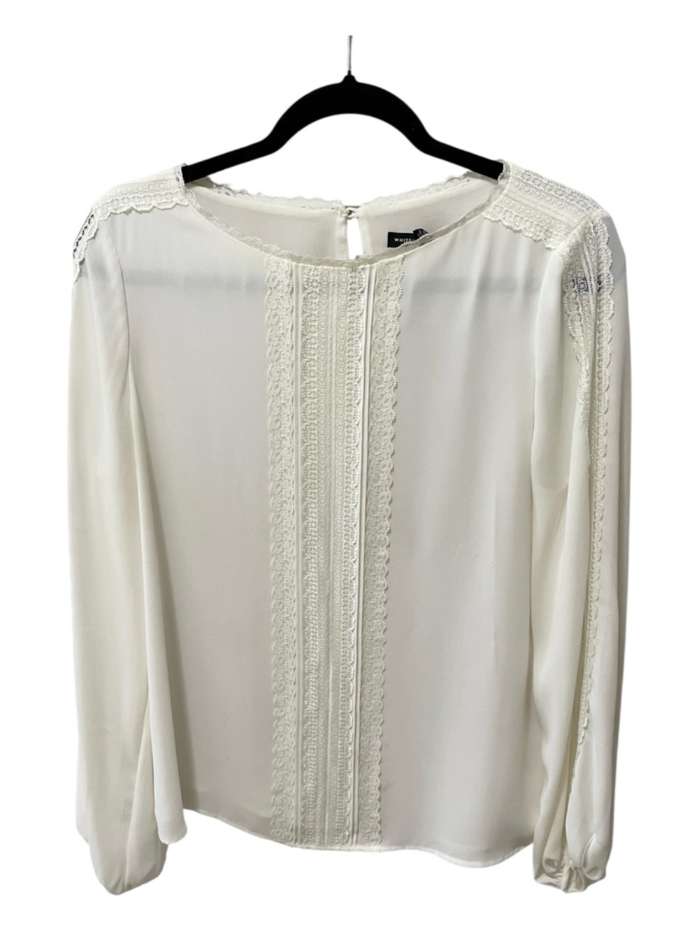 White House Black Market Lace-Trimmed Long Sleeve Blouse Cream Size 8 Lined